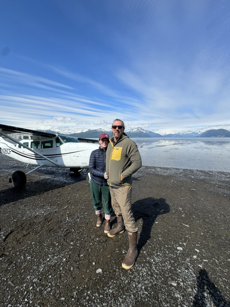 Sean and Laurie on the beach in Lake Clark National Park, Alaska